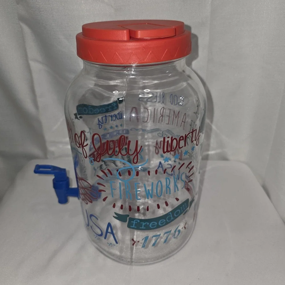 Americana Patriotic‎ Glass Drink Dispenser 1776 Red White Blue 250th Anniversary